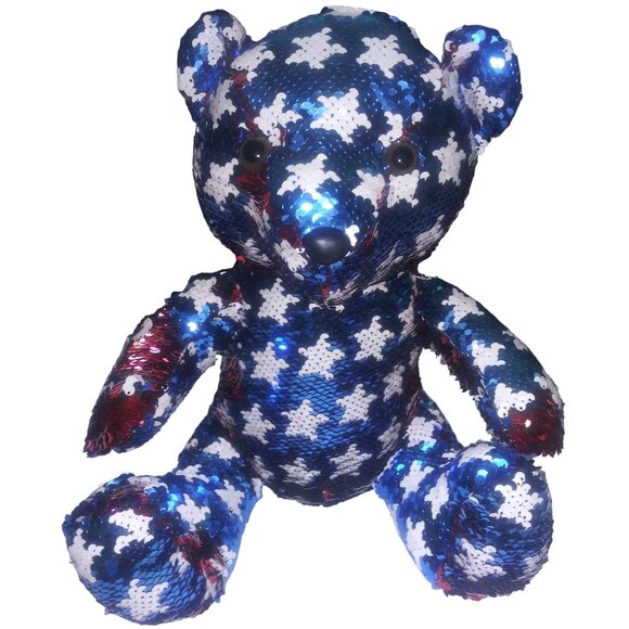 GOFFA Patriotic Sequins Flip Bear Red White and Blue Stars Plush Teddy - Picture 1 of 9